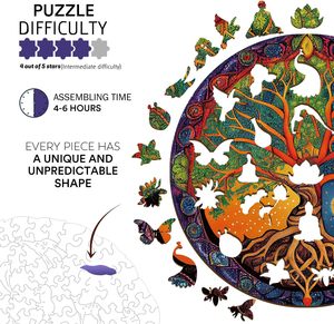 Dành cho người lớn nghệ thuật dân gian bằng gỗ Câu Đố độc đáo hình dạng động vật cây của cuộc sống Câu Đố Giáng sinh Tạ Ơn gia đình Quà Tặng - Product Image 6