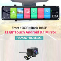 Kamera dasbor mobil, Android 8.1 12 inci kaca spion mobil streaming Media lensa ganda 1080P kamera ADAS DVR kamera dasbor 4G Wifi Navigator GPS