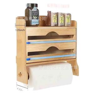 Bamboo Wall Mounted Storage Rack With <b>Paper</b> Roll Holder And Spice Shelves For <b>Kitchen</b> Organization - Product Image 3