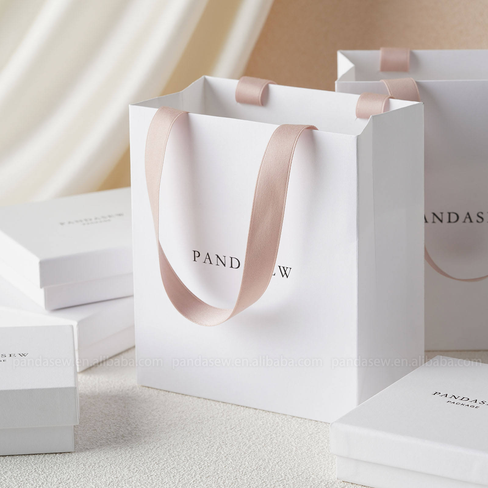 Sacchetti Regalo In Carta Riciclata Bianca Con Logo Personalizzato PandaSew, Con Nastro E Corda, Sacchetti Per Shopping In Carta Kraft - Foto 13