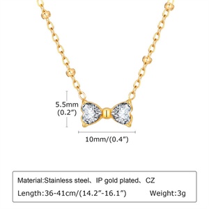 Hot-sale Bowknots Pendant Clavicle Chain Ladies Stainless Steel 18K Gold Plated Wedding Party Fashion Jewelry Set - Product Image 5