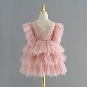 2024 Toddler Kids Baby Girls Fly Sleeve Lace Cake Smash Dress Party Princess Tutu Dresses