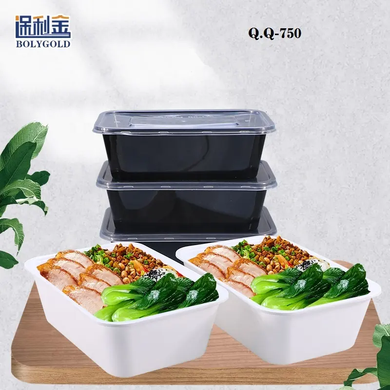 Fiambrera rectangular de plástico desechable para restaurante, fiambrera de comida con tapa, barata de fábrica