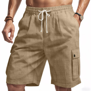 Pantaloncini Estivi da <span class=keywords><strong>Uomo</strong></span> in <span class=keywords><strong>Lino</strong></span> di Alta Qualità, Stile Casual Americano, per Lavoro e Spiaggia - Product Image 1