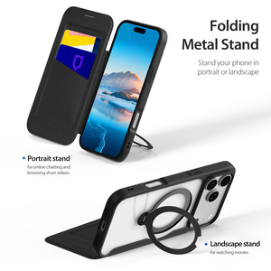 Card pack <b>phone</b> case suitable for 17pro/17promax all inclusive <b>phone</b> case magnetic bracket flip cover transparent all inclusive - Product Image 2