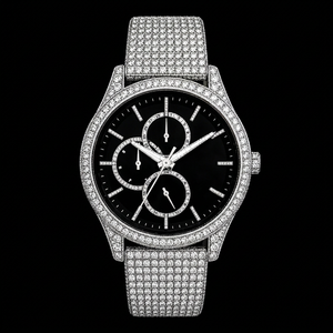 Montre de luxe à cadran noir et diamants, bracelet entièrement pavé, accessoire de mode pour homme - Product Image 1