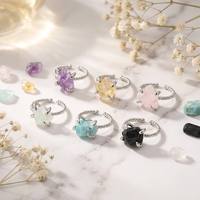 Bague Bohème en Pierres Brutes Naturelles (Améthyste, Citrine, Quartz Rose) – Bague Ouverte Ajustable en Pierres Précieuses – Bijoux de Mode en Gros