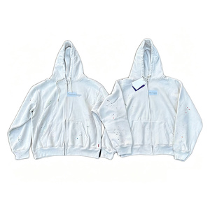 Custom Embroidery Logo Splatter <b>Paint</b> Full Zip Hoodie Men Heavyweight French Terry Oversized Zip up Hooded Sweatshirt - Product Image 6