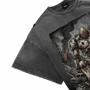 T-shirts pour hommes en coton à manches courtes, col rond, coupe oversize, respirants, avec imprimé graphique robot punk et effet délavé, pour la vente en gros - Product Image 4
