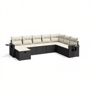 Grand ensemble de canapés de jardin en polyrotin noir avec coussins en mousse haute densité, mobilier d'extérieur au design contemporain - Product Image 1