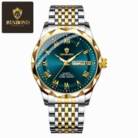 Jam Tangan Pria Binbond B6367 6367 OEM ODM Custom Quartz Stainless Steel Tanggal Bercahaya Grosir Mewah Bisnis Kasual