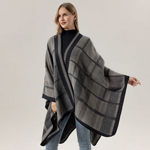 Poncho châ<span class=keywords><strong>le</strong></span> plissé à carreaux en mélange acrylique et polyester, chaud et surdimensionné pour l'hiver, idéal comme cadeau ou pour un look tendance. - Product Image 2