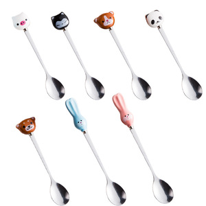 Cabeza de cerámica de <span class=keywords><strong>oso</strong></span>, gato, <span class=keywords><strong>panda</strong></span>, perro, cerdo, conejo, cucharas de acero inoxidable - Product Image 1
