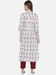 Women's Cotton Floral Hand Block Print A-Line Silhouette Party Kurti Set Mandarin Collar <b>Three</b> Quarter Sleeve Floor-Length - Product Image 5