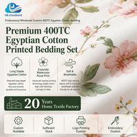 Cloudland Soft High Density 400TC Giza Egyptian Cotton Sateen Weave Ramah Lingkungan Bermotif Set Sprei 4-in-1