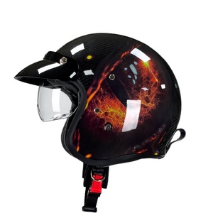 Casco de Motocicleta Retro de Fibra de Carbono, Estilo Americano, Casco Abierto con Espejo Interno, Casco Tres Cuartos - Product Image 1