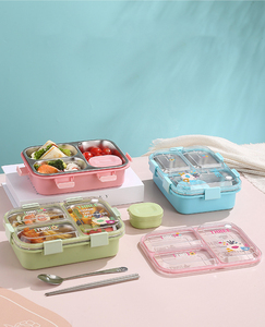 Contenedor de almuerzo con caja de sopa Juego de caja Bento de acero inoxidable 304 Fiambrera de dibujos animados para niños pequeños - Product Image 5