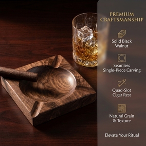 Vietnam Wooden Cigar Ashtray Square Desktop Tray for Indoor or Outdoor Office Home Decoration Solid 4-Slot Cigar <b>Holder</b> - Product Image 2