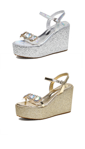 New Hot Selling 2023 Summer Slope Heel Fashion Super High Heel One Piece with Rhinestone <b>Sandals</b> - Product Image 6