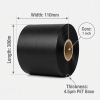 Pita Resin Hitam Universal 110mmx90m TTR untuk Label Aset Elektronik Anti Gores Cetak Transfer Termal Transparan