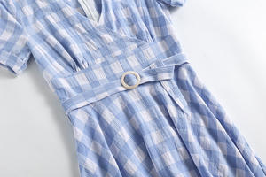 <span class=keywords><strong>Hepburn</strong></span> rétro à manches courtes grande balançoire <span class=keywords><strong>robe</strong></span> d'été 50s 60s britannique Vintage femmes bleu robes à carreaux <span class=keywords><strong>Robe</strong></span> Femme - Product Image 5