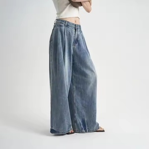 Women's Casual Wide High Waist Flare Pants Single Button Branded Colored <b>Denim</b> Breathable Solid Pockets Bow-New Design Wholesale - Product Image 2