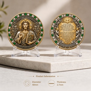 Médaille religieuse 3D en relief avec verset biblique de la Prière du Seigneur et incrustation de cristal, pour collection chrétienne et cadeau de foi - Product Image 5