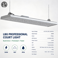 Projecteur linéaire haute performance LBG 200W pour terrains de sport, IP54, grille optique, faisceau large 100 degrés, driver Philips pour terrains de tennis et de pickleball intérieurs