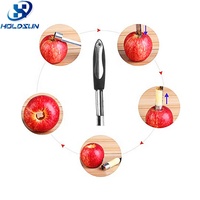 Aanpasbare logo eco-vriendelijke roestvrijstalen appelboor met zachte rubberen handgreep, handmatige keukenhulp voor het verwijderen van fruit en groenten