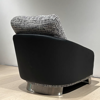 Fauteuil d'appoint italien haut de gamme en tweed contrastant et cuir, base en acier inoxydable brossé, canapé individuel pour hôtel, villa et réception