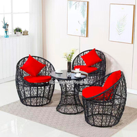 Ensemble de trois pièces pour l'extérieur, balcon moderne, table à thé, jardin, hôtel, villa, patio, chaise en rotin blanc