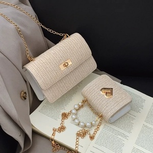 Summer Luxury Women's Crossbody Bags Woven Pearl Handle Designer <b>Square</b> Box Chain Purse Metal Lock Beach Party Mini Clutch - Product Image 1