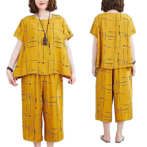 Conjunto de Dos Piezas de Verano para Mujer, Talla Grande, con Capucha, Estilo Casual, Top de Manga Corta, Pantalones Anchos con Cordón Ajustable - Product Image 1