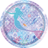 Nouvelles Assiettes en Carton et Gobelets en Papier Thème Sirène Écailles de Poisson Jetables pour Fête d'Anniversaire et Jour de l'Indépendance, Style Classique, Modèle 0620