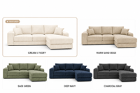 Canapé d'angle 3 places en tissu velours côtelé avec chaise longue, multicolore, compressé sous vide, mobilier de salon