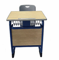 Ensemble de bureau et chaise d'école à hauteur fixe sécurisée avec panier à livres, table d'étude à structure métallique robuste, mobilier de classe économique