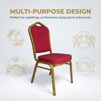 Chaise de banquet empilable robuste en fer doré avec dossier couronné et poignée, idéale pour hôtels, parcs, conférences et réunions