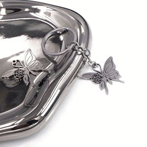 Porte-clés en acier inoxydable avec pendentif papillon de dessin animé mignon pour couple, écologique et inaltérable - Product Image 2