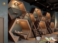 Café en 3D Design d'intérieur Café moderne Concept d'aménagement Café-boutique Café-bar confortable Restaurant Ensemble de meubles en vente