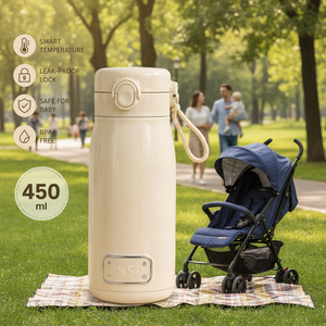 Melkverwarmerbeker RVS 450ml 3755 ° C 100 ° Draagbare, oplaadbare fleswarmer voor onderweg, geschikt voor temperatuur C - Product Image 1