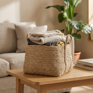 Cheap Price Vintage Jute Eco-Friendly Clothing Storage <b>Basket</b> <b>Square</b> Woven Organizer with Handles for Bedroom Living Room - Product Image 4