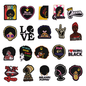 Wholesale Cartoon Black Girl Handwork Embroidery Iron on Applique Black Girl Embroidered Patches for Clothing - Product Image 1