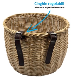 Cesta de mimbre tejida para bicicleta, color marrón claro, 29x23x25 cm, con correas ajustables - Product Image 3