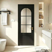 Porte de séparation battante arquée moderne rétro, verre texturé pour l'intimité, cadre en alliage, insonorisée, pour maison duplex, salle de bain, cuisine