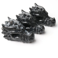 Tête de dragon en larkavite, artisanat en cristal naturel, crâne flash