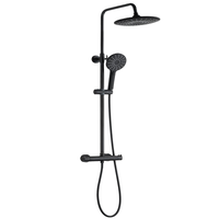 Colonne de douche murale thermostatique TM-1005, design européen, monocommande, en laiton chromé poli, avec pommeau de douche pluie noir en céramique