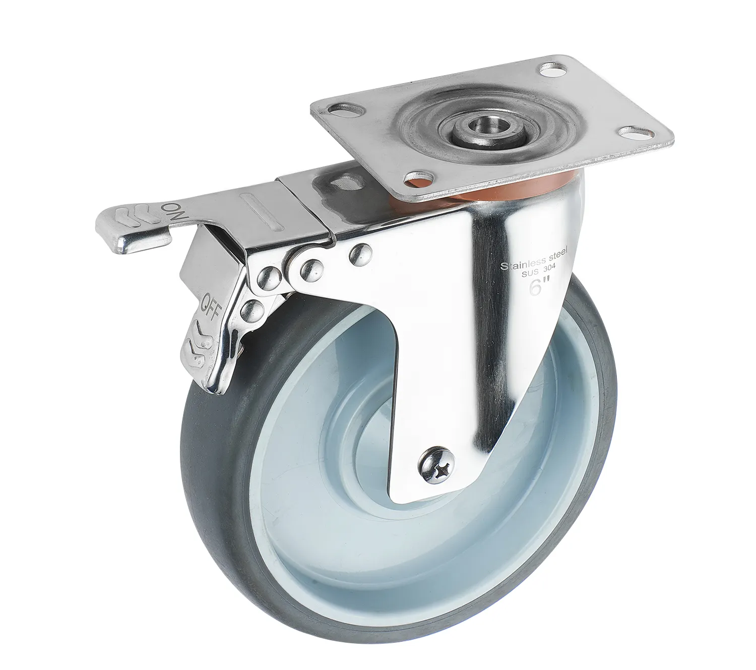 6 Inch Heavy Duty Swivel Brake Thermoplastic Rubber Caster Wheel Roller Bearing Industrial Wheel