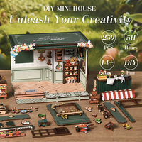 Casa de Flores en Miniatura, Modelo de Construcción DIY Creativo Hecho a Mano, Casa de Madera Estéreo Ensamblada, 19x13x14.8cm