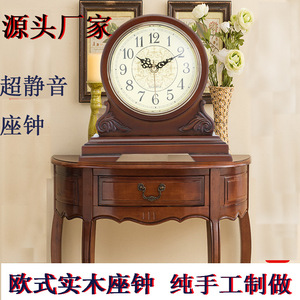 Tabletop Solid Wood <b>Clock</b> Circular Decorative European Style Retro Wooden <b>Silent</b> Movement <b>Clock</b> - Product Image 5