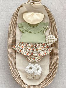 ฤดูร้อนเด็กทารกใหม่บินแขนเสื้อตุ๊กตาคอบัวสีทึบRibbedบางเสื้อยืดเด็ก - Product Image 6